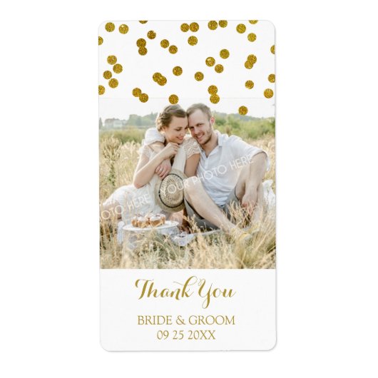 Étiquettes de mariage photo Gold Confetti (Devant)
