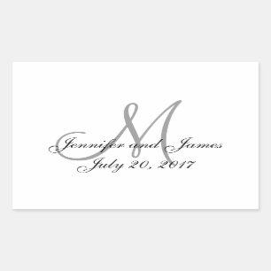 Étiquettes de mariage rectangle gris et blanc