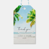 Étiquettes de Mariage Tropical de Plage aux Palmie (Devant)