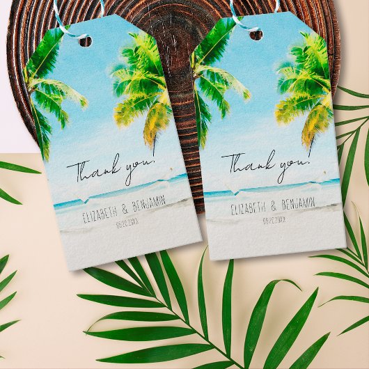 Étiquettes de Mariage Tropical de Plage aux Palmie