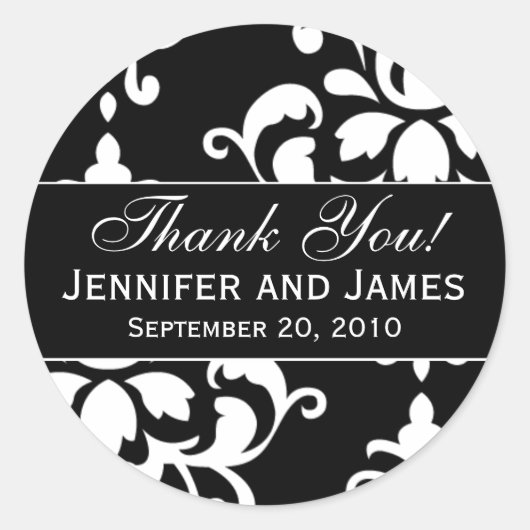 Étiquettes de Merci de Mariage damassé noir blanc (Devant)
