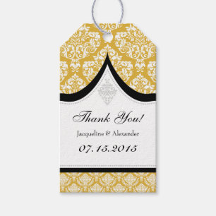 Étiquettes de Merci Mariage damassé Gold White