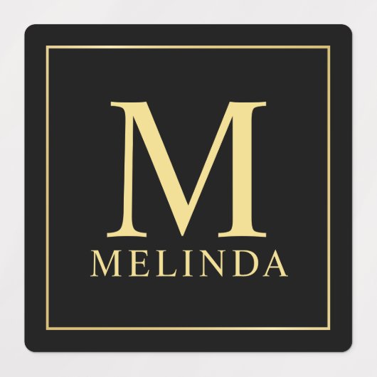 Étiquettes de Monogramme Élégant Noir et Or (Design 1)