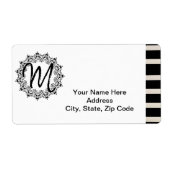 Étiquettes de monogramme floral noir et blanc (Devant)