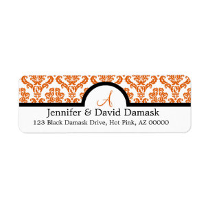 Étiquettes de monogramme Mariage damassé orange 