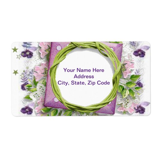 Étiquettes de monogramme vert pourpre (Devant)