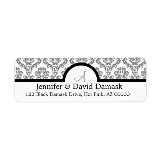 Étiquettes de monogrammes gris Damask (Devant)