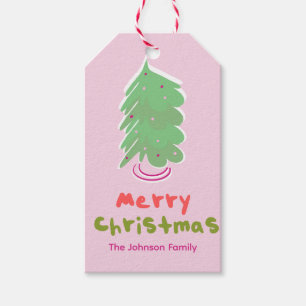 Étiquettes de Noël mignonnes arbre de Noël rose po