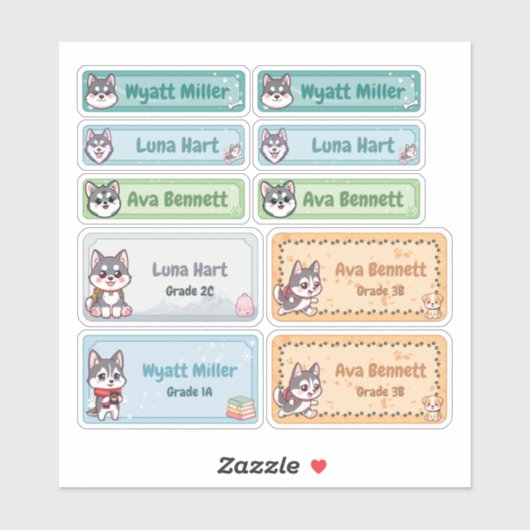 Étiquettes de nom Chibi Husky (Feuille)