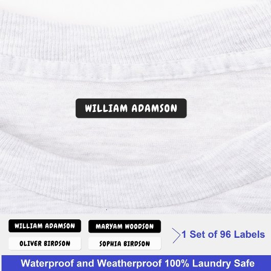 Étiquettes de nom complètes noires et blanches imp