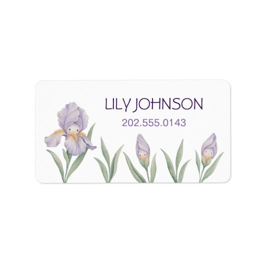 Étiquettes de nom de fleurs d'iris aquarelle pour (Devant)