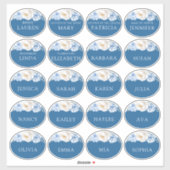 Étiquettes de nom de mariage floral bleu Something (Feuille)