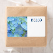 Étiquettes de nom HELLO autocollants Fleurs bleues (En situation)