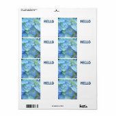 Étiquettes de nom HELLO autocollants Fleurs bleues (Feuille entière)