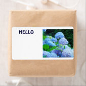 Étiquettes de nom HELLO Fleurs d'hortensia bleues (En situation)