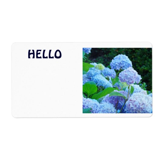 Étiquettes de nom HELLO Fleurs d'hortensia bleues (Devant)