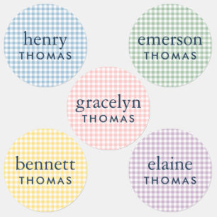 Étiquettes de nom pour enfants au gingham pastel c
