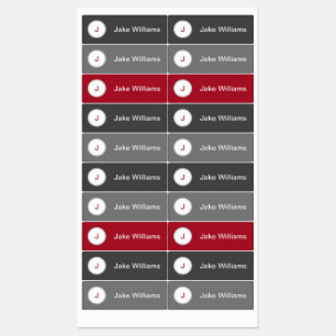Étiquettes de nom rouge gris avec initiale étanc
