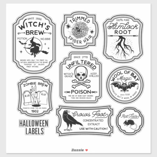Étiquettes de potion Halloween vintage (Feuille)