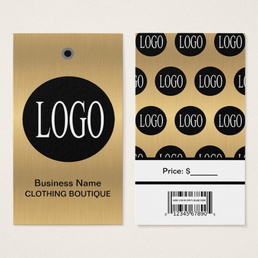 Étiquettes de prix avec code-barres et logo or et  (Devant & derrière)