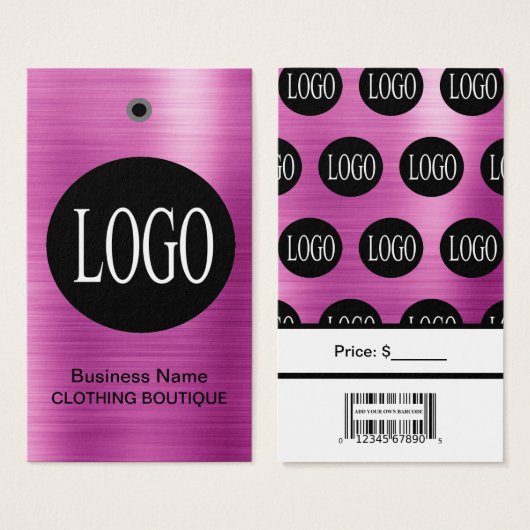 Étiquettes de prix avec code-barres et logo violet (Devant & derrière)