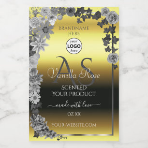 Étiquettes de produit argent or floral Monogramme 