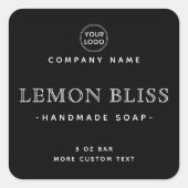 Étiquettes de produit carré noir élégant (Devant)