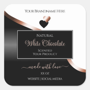 Étiquettes de produit Cœur en or rose ondulé noir 
