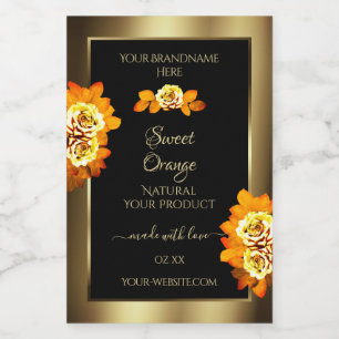 Étiquettes de produits en or noir Roses orange en 