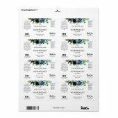 Étiquettes de produits Floral Blanc Bleu (Feuille entière)