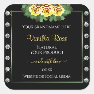 Étiquettes de produits noirs Joyaux de roses vert