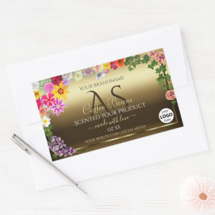 Étiquettes de produits or Fleurs colorées Monogram
