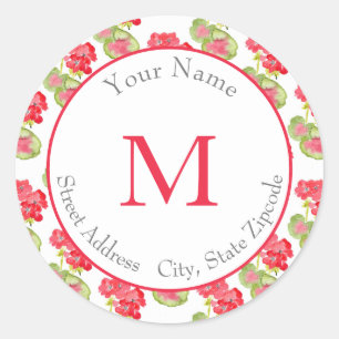 étiquettes de 'Red Watercolor Geraniums Motif'