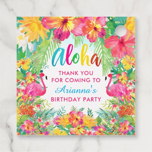 Étiquettes de remerciement Aloha Luau Flamant Trop (Dos)