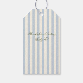 Étiquettes de remerciement Baby Blue rayées pour B
