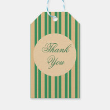 Étiquettes de remerciement cadeau rayées vert beig