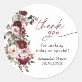 Étiquettes de remerciement de douche Fleurs Roses  (Devant)