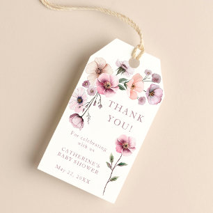 Étiquettes de remerciement Fleur sauvage rose pous