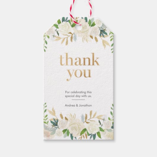 Étiquettes de remerciement florales blanches (Devant)