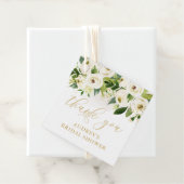 Étiquettes de remerciement florales blanches et or (En situation)