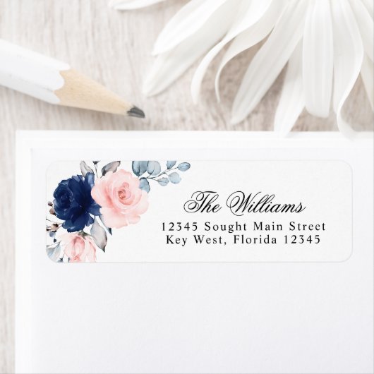 Étiquettes de réponse d'adresse Fard et rose bleu (En situation)