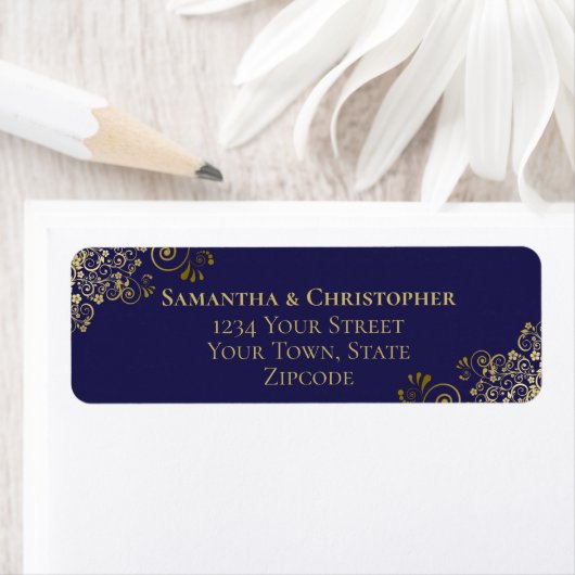 Étiquettes de Retour d'Adresse de Mariage Bleu Mar (En situation)