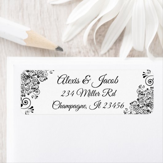 Étiquettes de retour de script noir et blanc éléga (En situation)