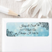 Étiquettes de retour décoratives bleues et noires (En situation)