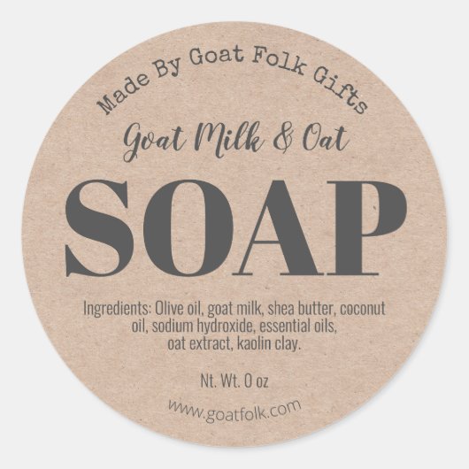 Étiquettes de savon de lait de chèvre Kraft (Devant)