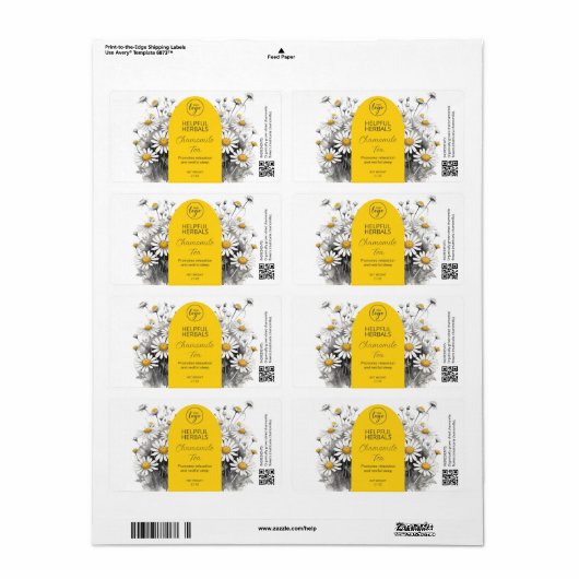 Étiquettes de thé Chamomile modifiable (Feuille entière)