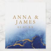 Étiquettes de vin à l'aquarelle bleue et dorée mod (Étiquettes simples)