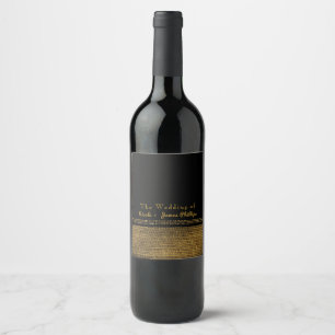 Étiquettes de vin à paillettes chic noir et or pou