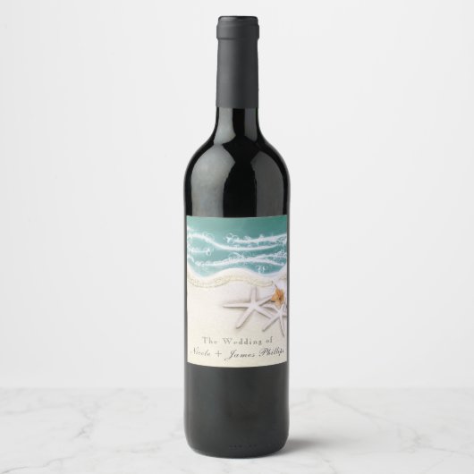 Étiquettes de vin avec étoiles de mer sur la plage (Devant)