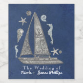 Étiquettes de vin Bateau argenté nautique et objet (Étiquettes simples)